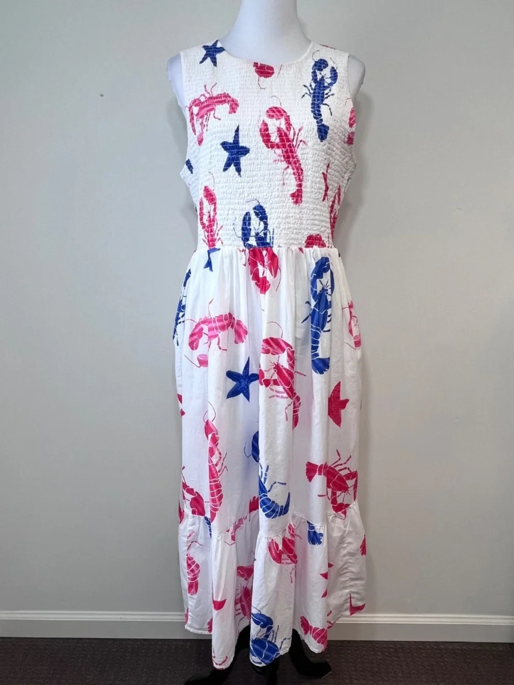 J. CREW Smocked Lobsters & Stars Midi Dress - Picture 2 of 6
